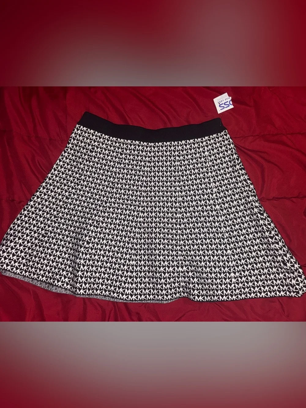 Michael Kors Black and White MK Logo Skater Skirt